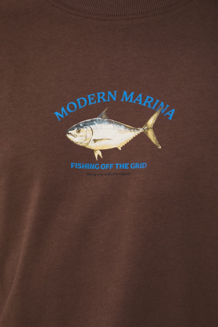 T-shirt bawełniany męski z nadrukami RW25-TSM101 brązowy