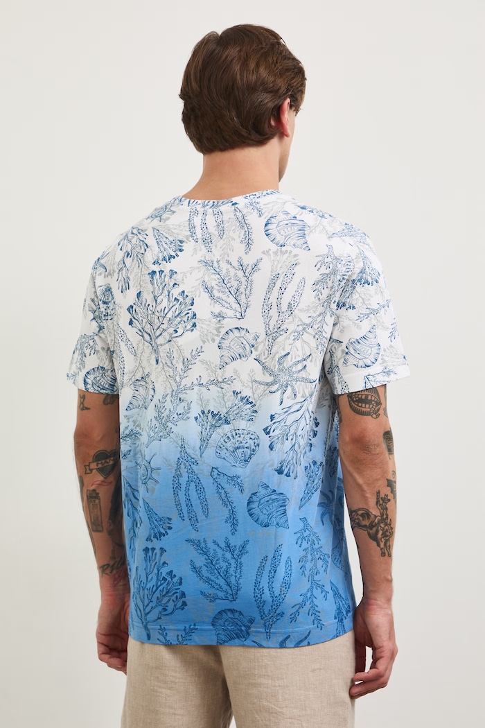Odzież T-shirt bawełniany męski wzorzysty RW25-TSM102 niebieski