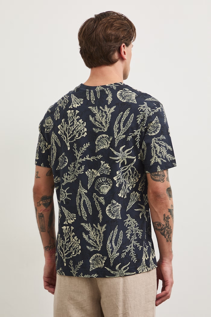Odzież T-shirt bawełniany męski wzorzysty RW25-TSM102 granatowy