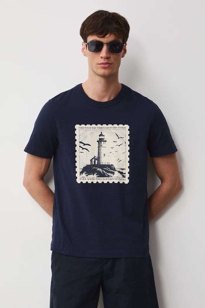 T-shirt bawełniany męski z nadrukiem RW25-TSM104 granatowy RS26