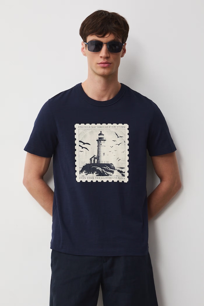 T-shirt bawełniany męski z nadrukiem RW25-TSM104 granatowy RS26