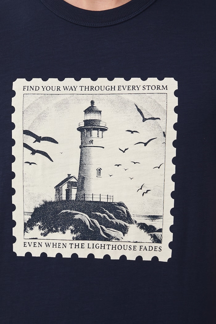 T-shirt bawełniany męski z nadrukiem RW25-TSM104 granatowy