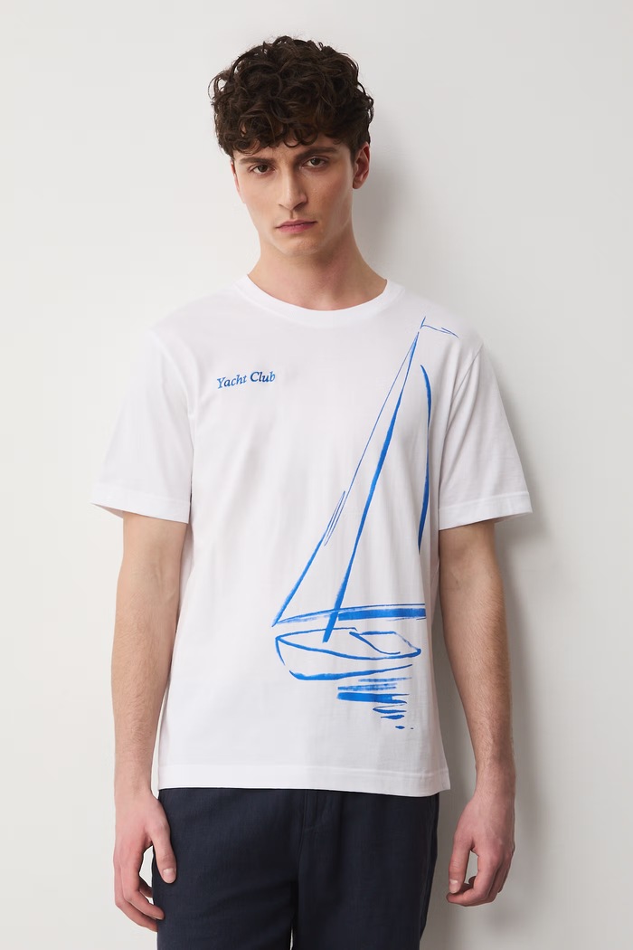 T-shirt bawełniany męski z nadrukiem i haftem RW25-TSM106 biały RS26