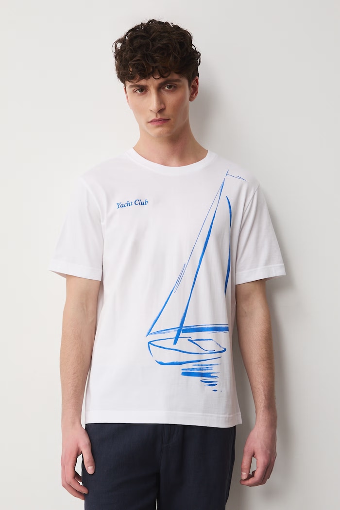 T-shirt bawełniany męski z nadrukiem i haftem RW25-TSM106 biały RS26