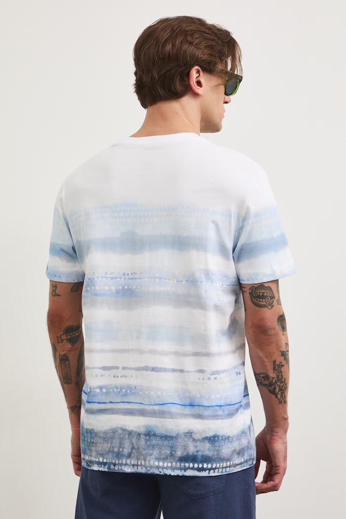 T-shirt bawełniany męski z elastanem wzorzysty multicolor RW25-TSM110