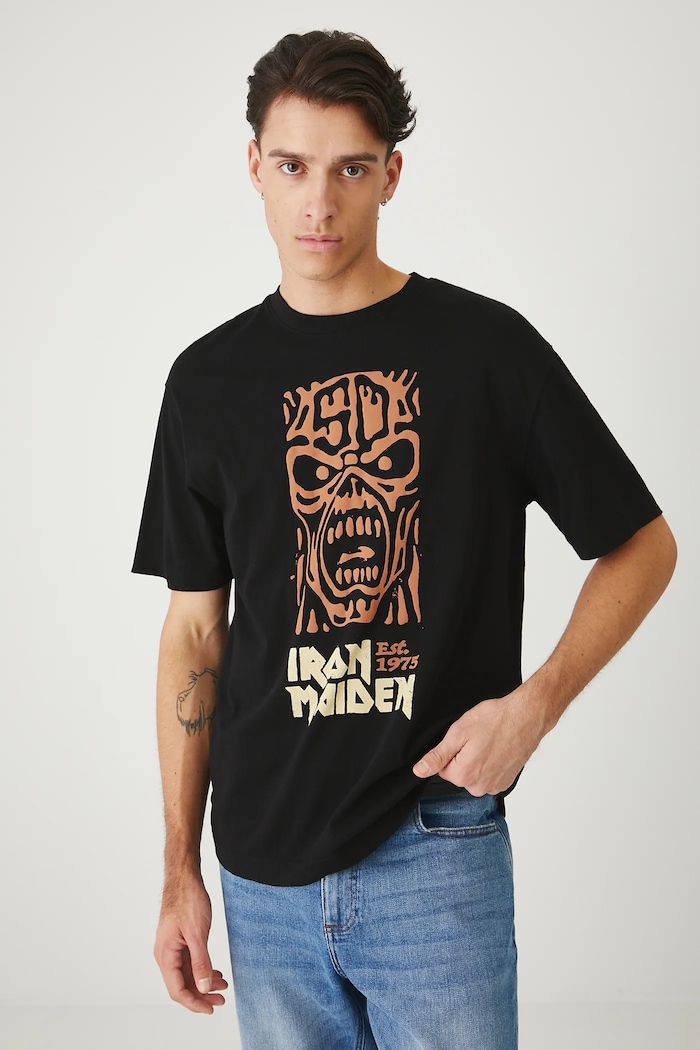 T-shirt bawełniany męski Iron Maiden okrągły czarny RW25-TSM173
