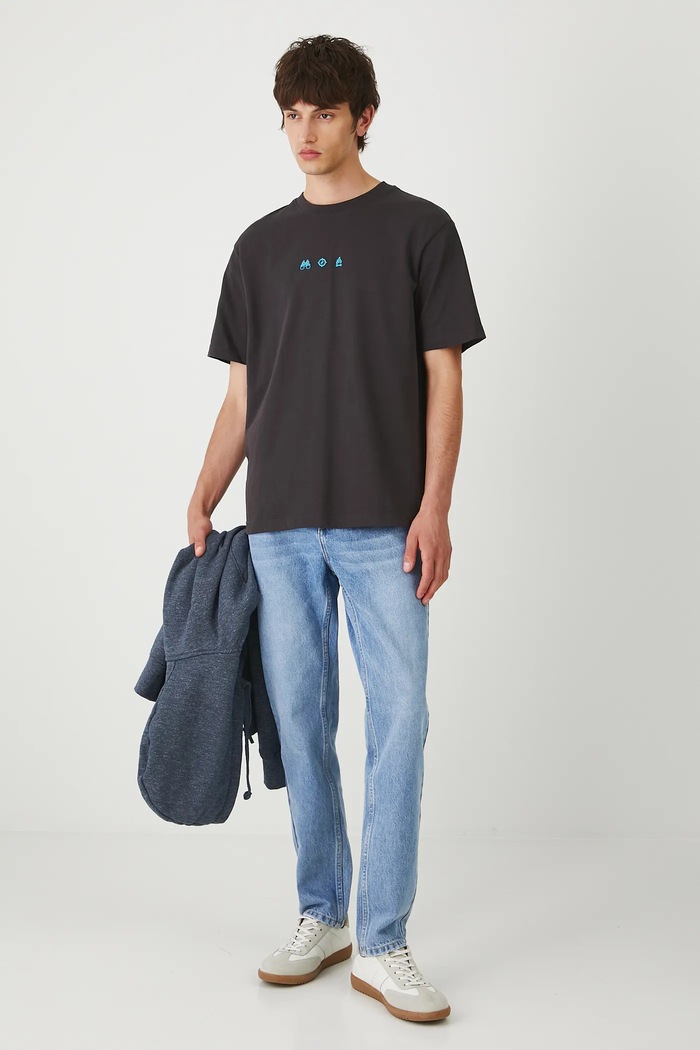 T-shirt bawełniany męski z nadrukiem okrągły szary RW25-TSM204