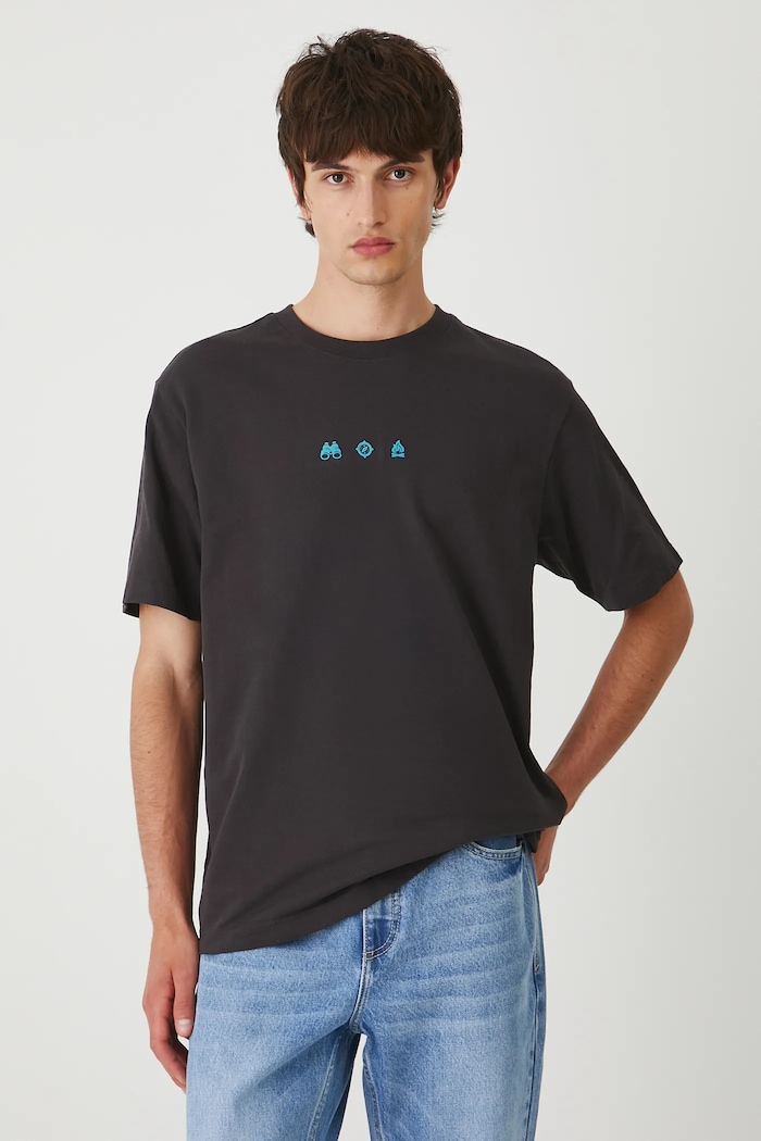 T-shirt bawełniany męski z nadrukiem szary RW25-TSM204