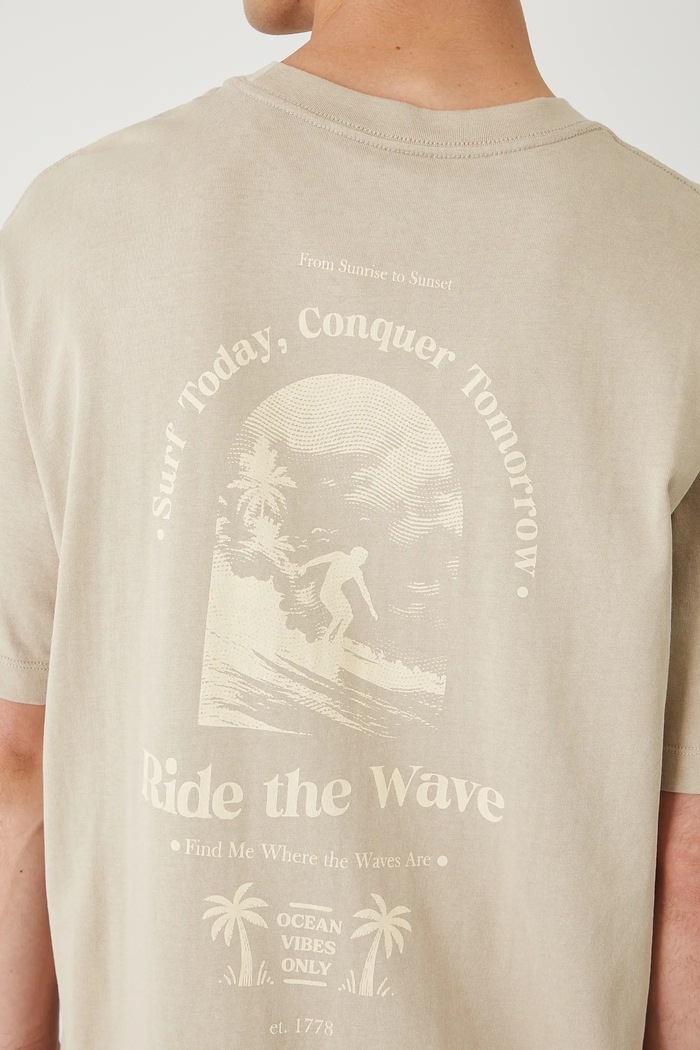 T-shirt bawełniany męski z nadrukiem RW25-TSM205 beżowy