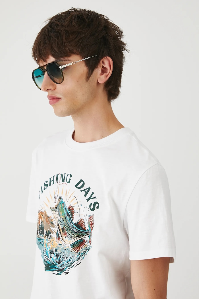 T-shirt bawełniany męski z nadrukiem okrągły biały RW25-TSM207
