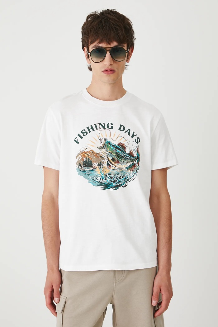 T-shirt bawełniany męski z nadrukiem biały RW25-TSM207