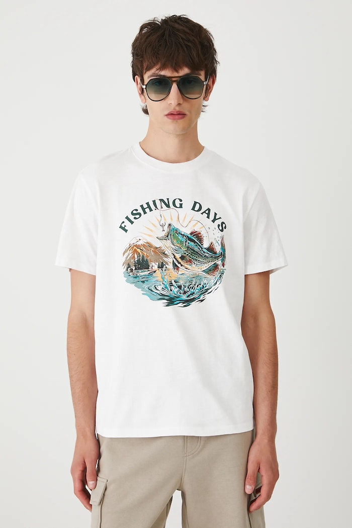 T-shirt bawełniany męski z nadrukiem biały RW25-TSM207