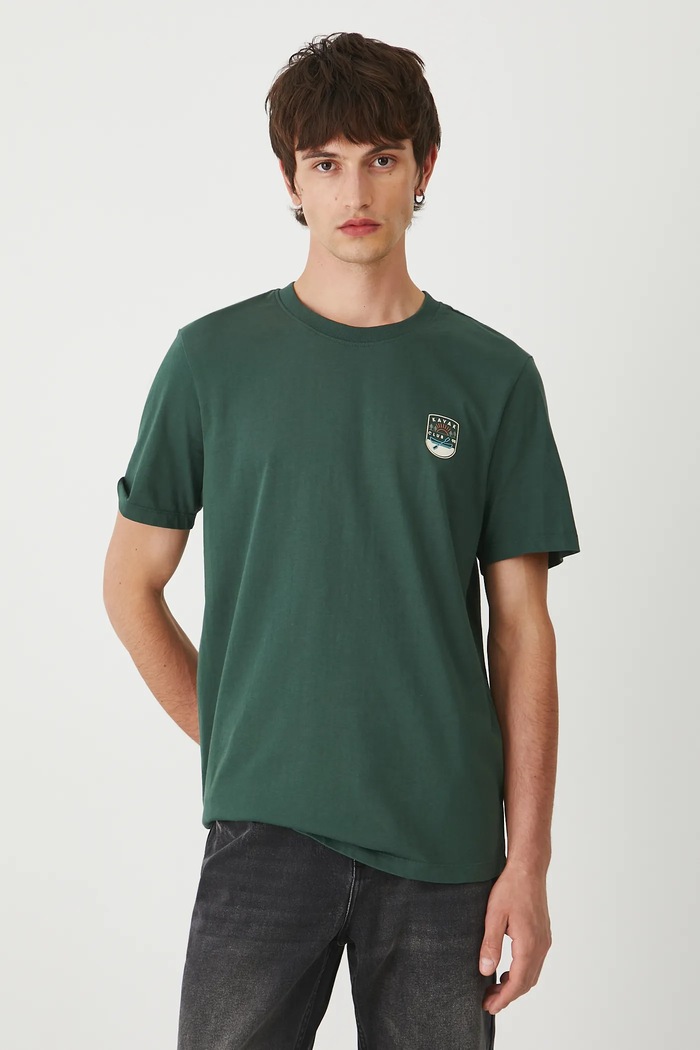 T-shirt bawełniany męski z nadrukami RW25-TSM212 zielony