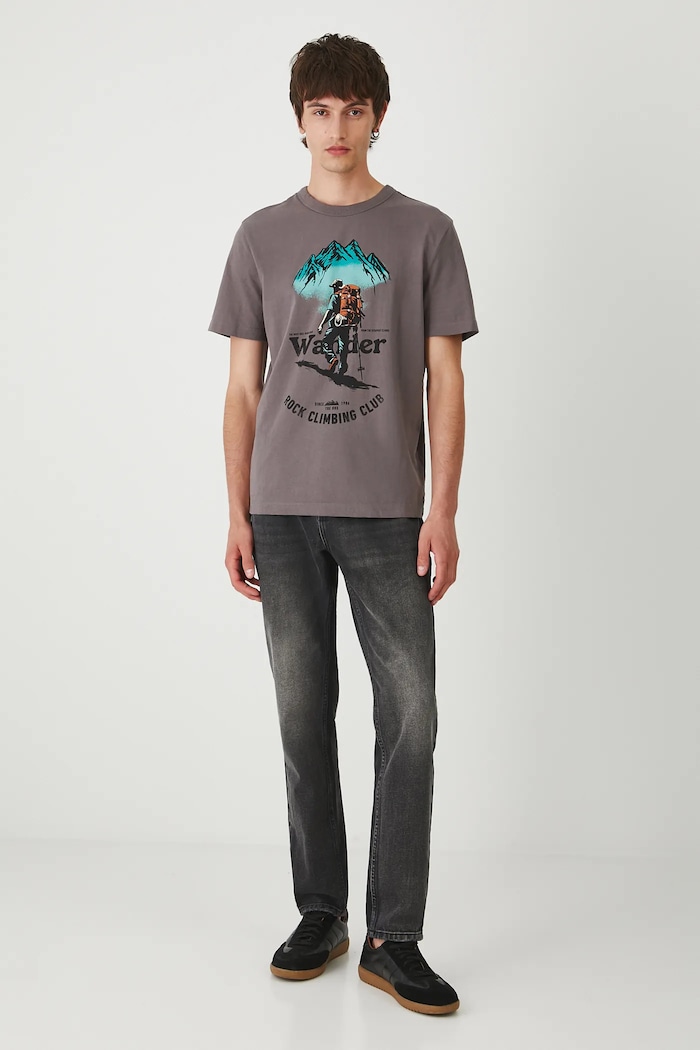 T-shirt bawełniany męski z nadrukiem RW25-TSM213 brązowy RW25