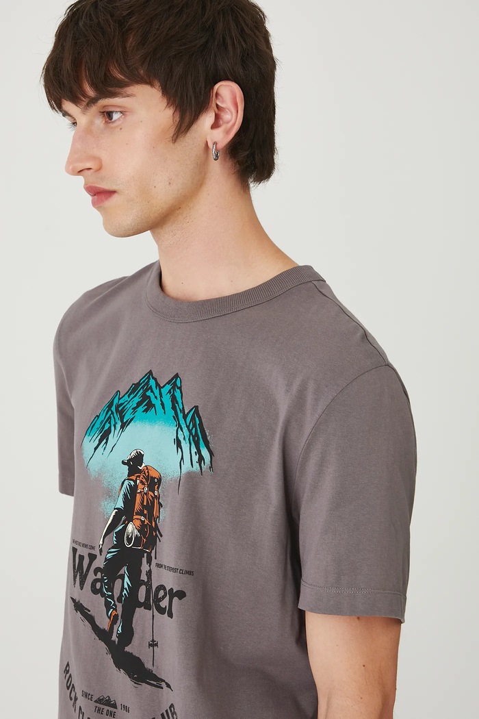 T-shirt bawełniany męski z nadrukiem brązowy RW25-TSM213
