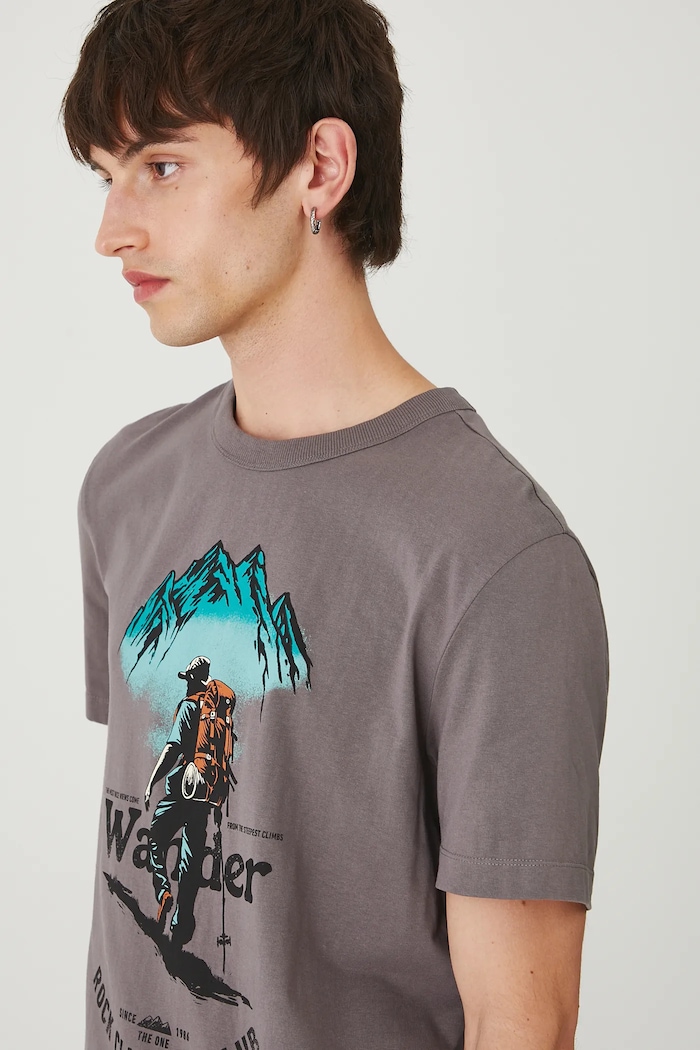 T-shirt bawełniany męski z nadrukiem brązowy RW25-TSM213
