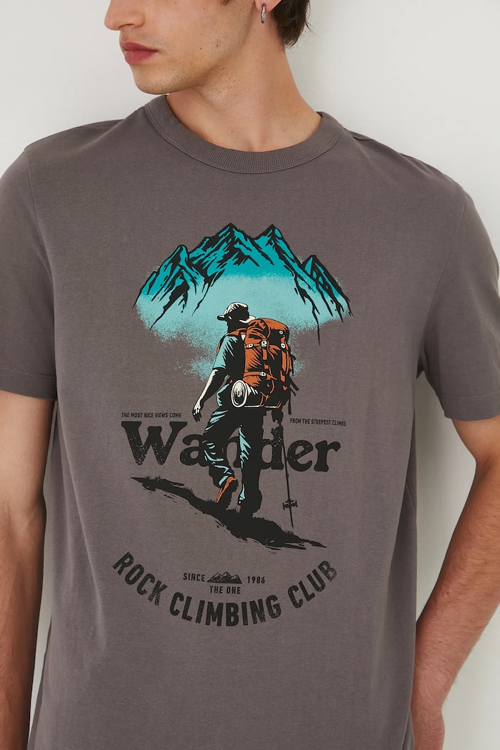 T-shirt bawełniany męski z nadrukiem RW25-TSM213 brązowy