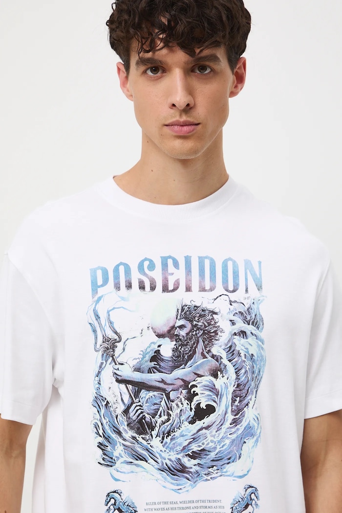 T-shirt bawełniany męski interlock z nadrukiem biały RW25-TSM302