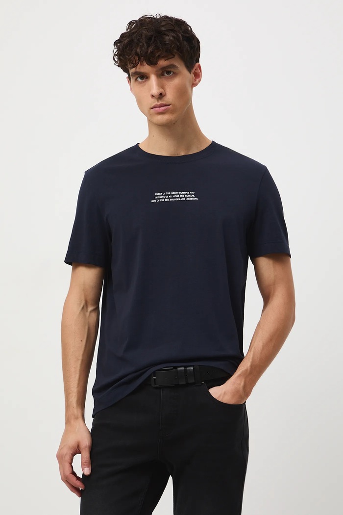 Odzież T-shirt bawełniany męski z elastanem z nadrukiem RW25-TSM310 granatowy