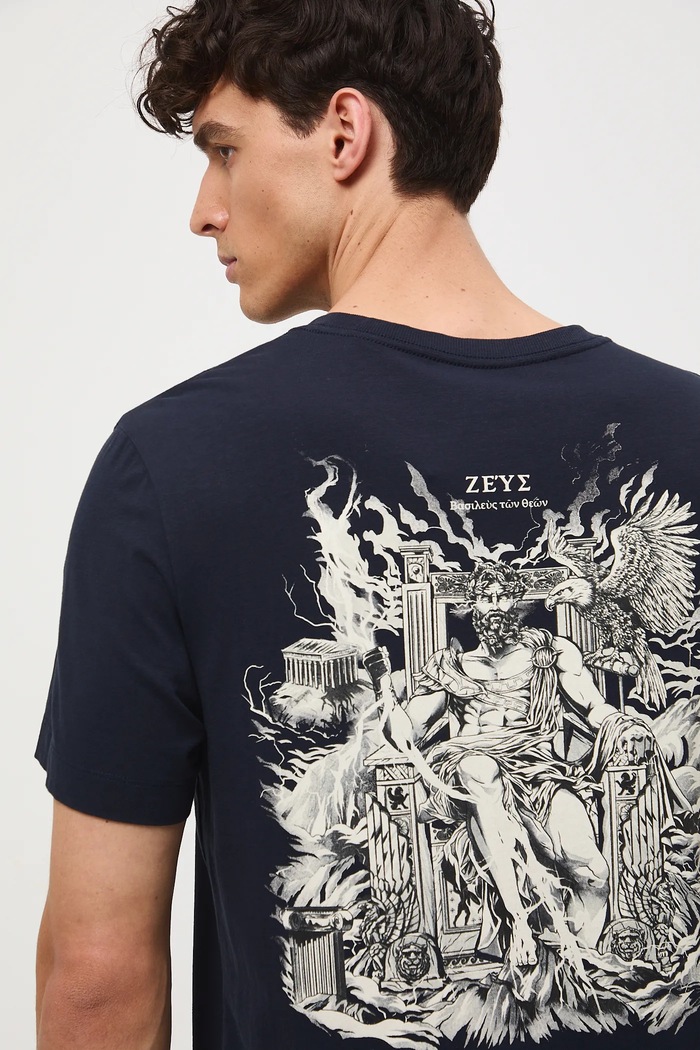 T-shirt bawełniany męski z elastanem z nadrukiem granatowy RW25-TSM310