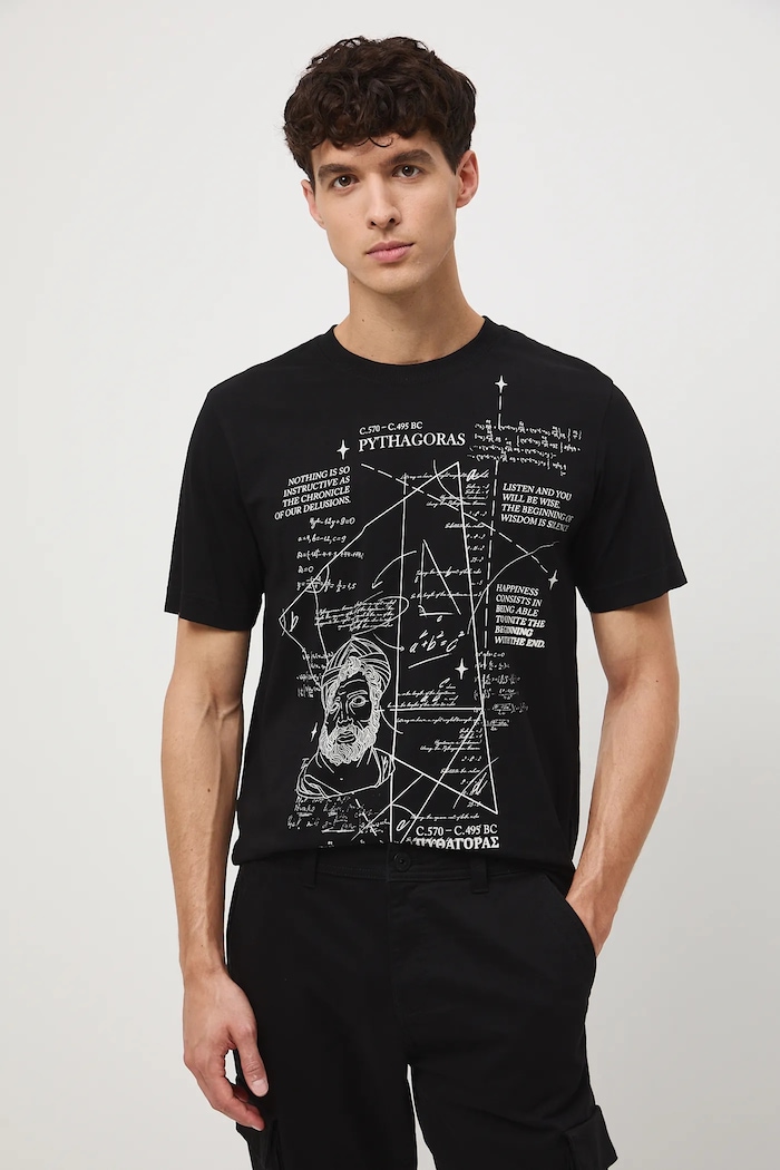 T-shirt bawełniany męski z kolekcji Science – Words of Wisdom RW25-TSM358 czarny RW25