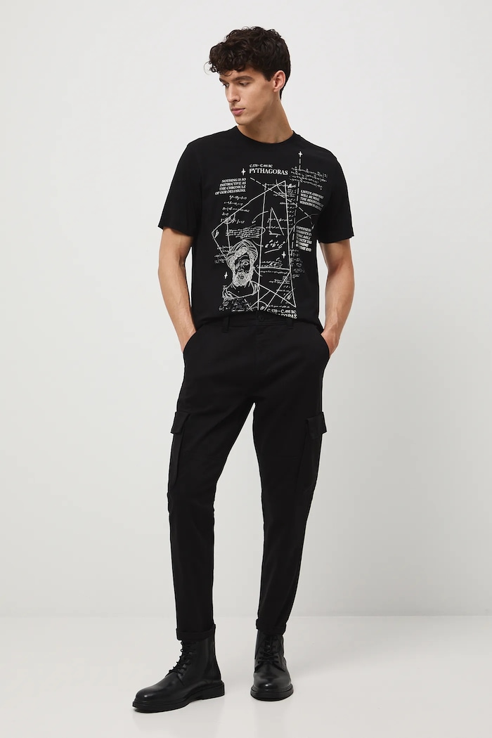 Odzież T-shirt bawełniany męski z kolekcji Science – Words of Wisdom RW25-TSM358 czarny
