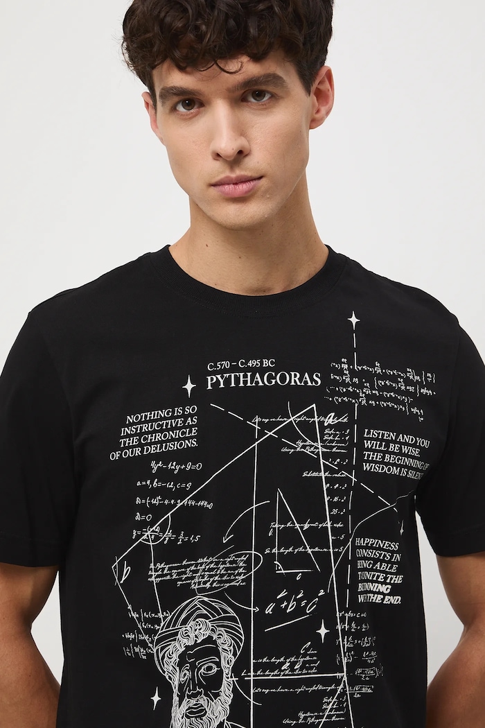 T-shirt bawełniany męski z kolekcji Science – Words of Wisdom RW25-TSM358 czarny