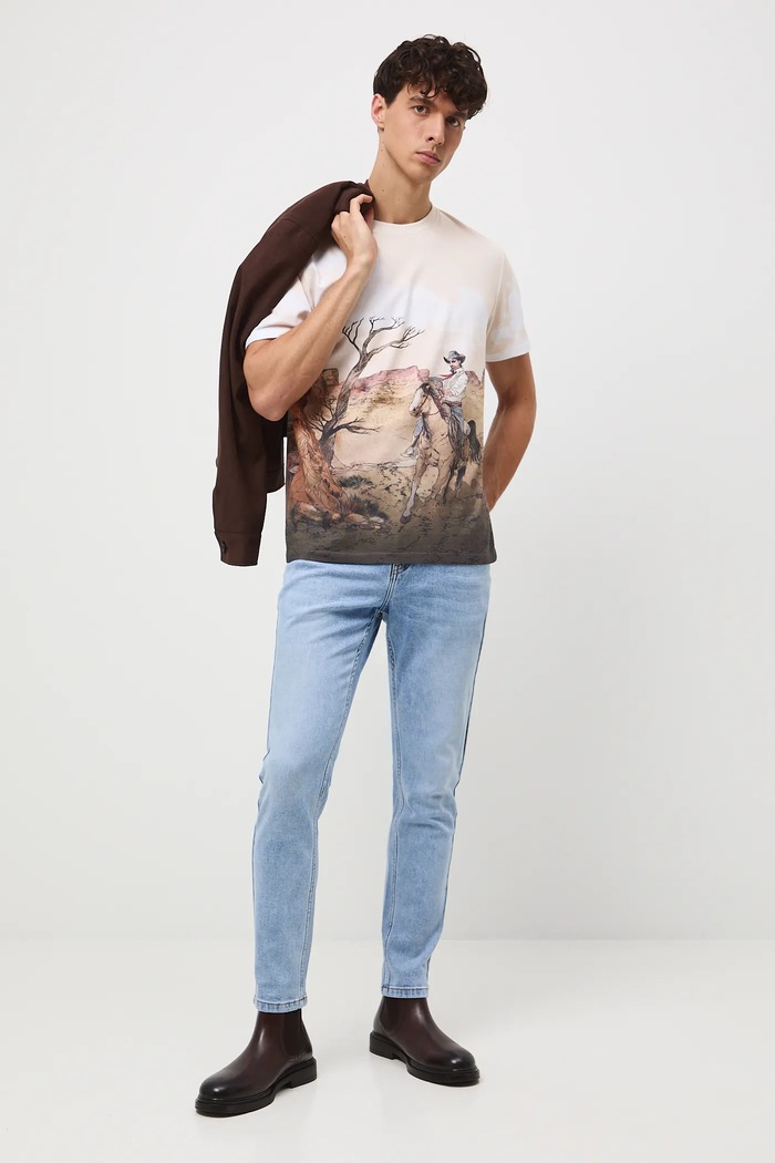 T-shirt bawełniany męski wzorzysty RW25-TSM402 beżowy RW25