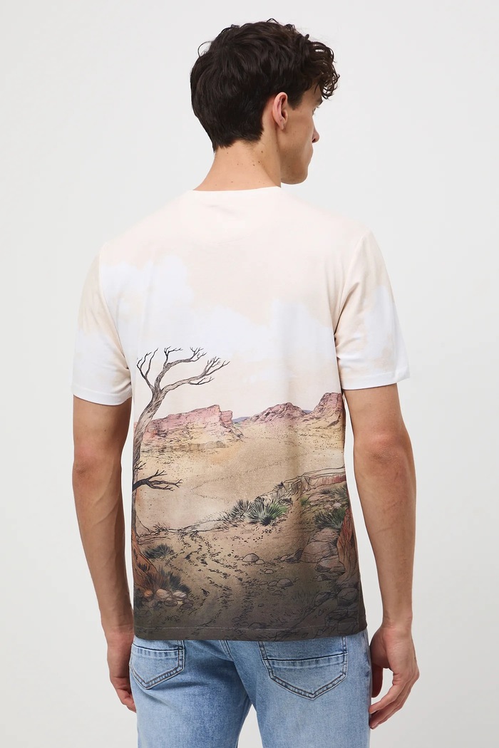 T-shirt bawełniany męski wzorzysty RW25-TSM402 beżowy