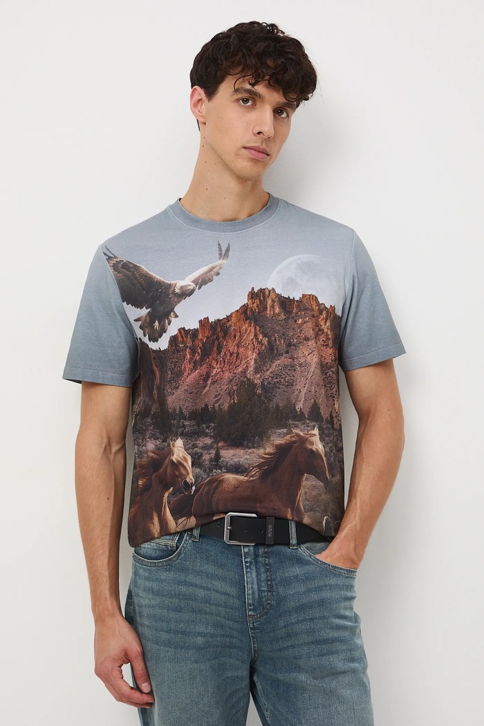 T-shirt bawełniany męski z elastanem wzorzysty wzorzyste multicolor RW25-TSM405