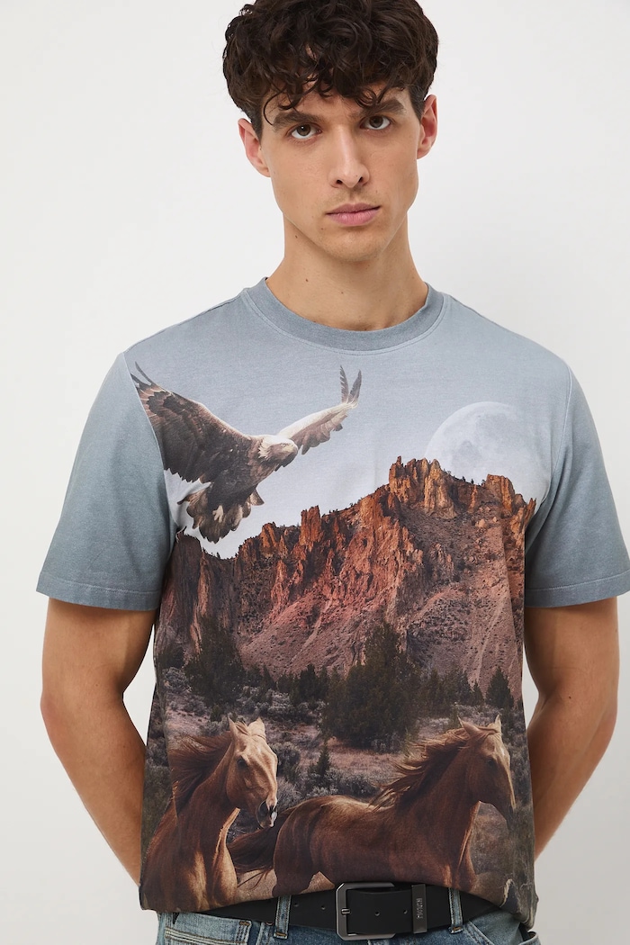T-shirt bawełniany męski z elastanem wzorzysty multicolor RW25-TSM405