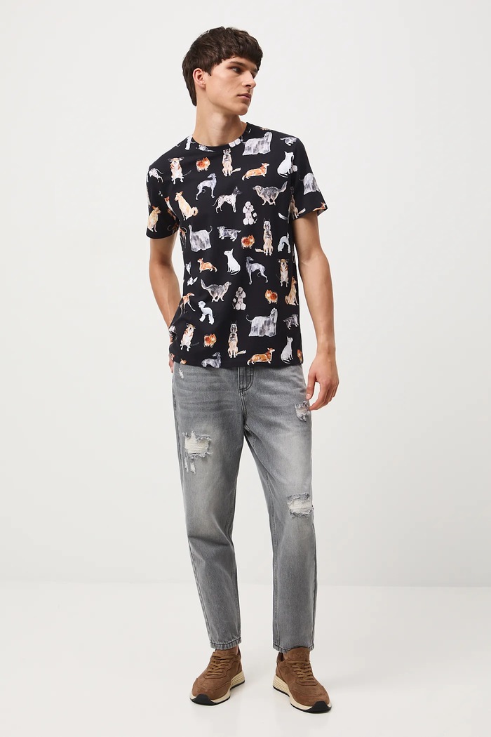 Odzież T-shirt bawełniany męski z elastanem z okazji Dnia Psa – Zofia Różycka x Medicine RW25-TSM453 czarny