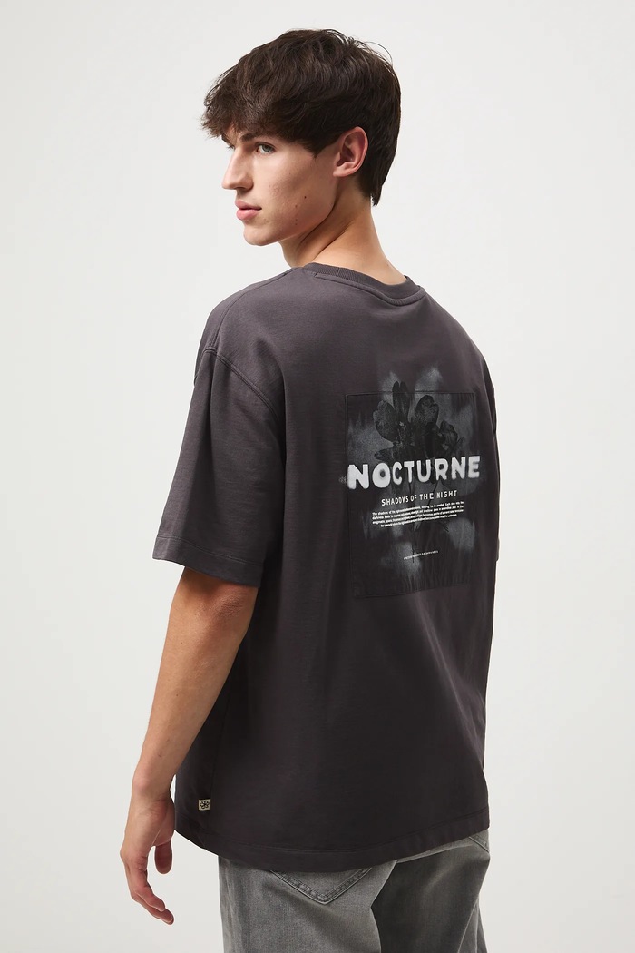 T-shirt bawełniany męski z nadrukiem okrągły szary RW25-TSM506