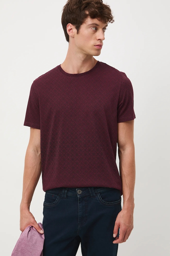T-shirt bawełniany męski wzorzysty bordowy RW25-TSM600