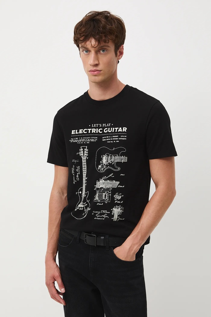 T-shirt bawełniany męski z elastanem z nadrukiem RW25-TSM604 czarny RW25