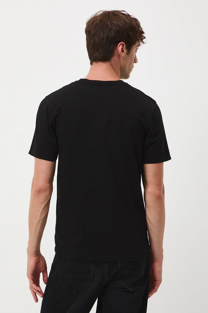 Odzież T-shirt bawełniany męski z elastanem z nadrukiem RW25-TSM604 czarny