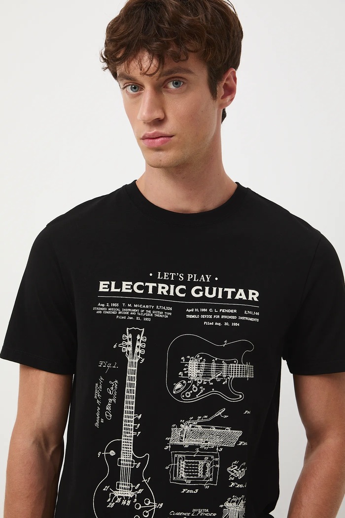 T-shirt bawełniany męski z elastanem z nadrukiem czarny RW25-TSM604