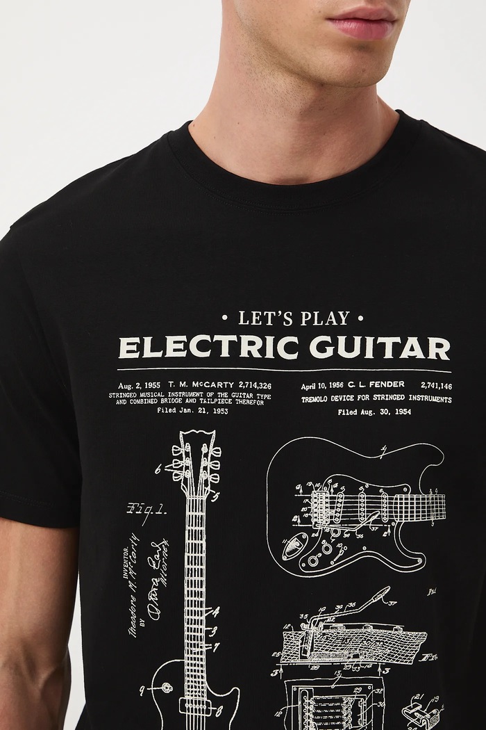 T-shirt bawełniany męski z elastanem z nadrukiem RW25-TSM604 czarny