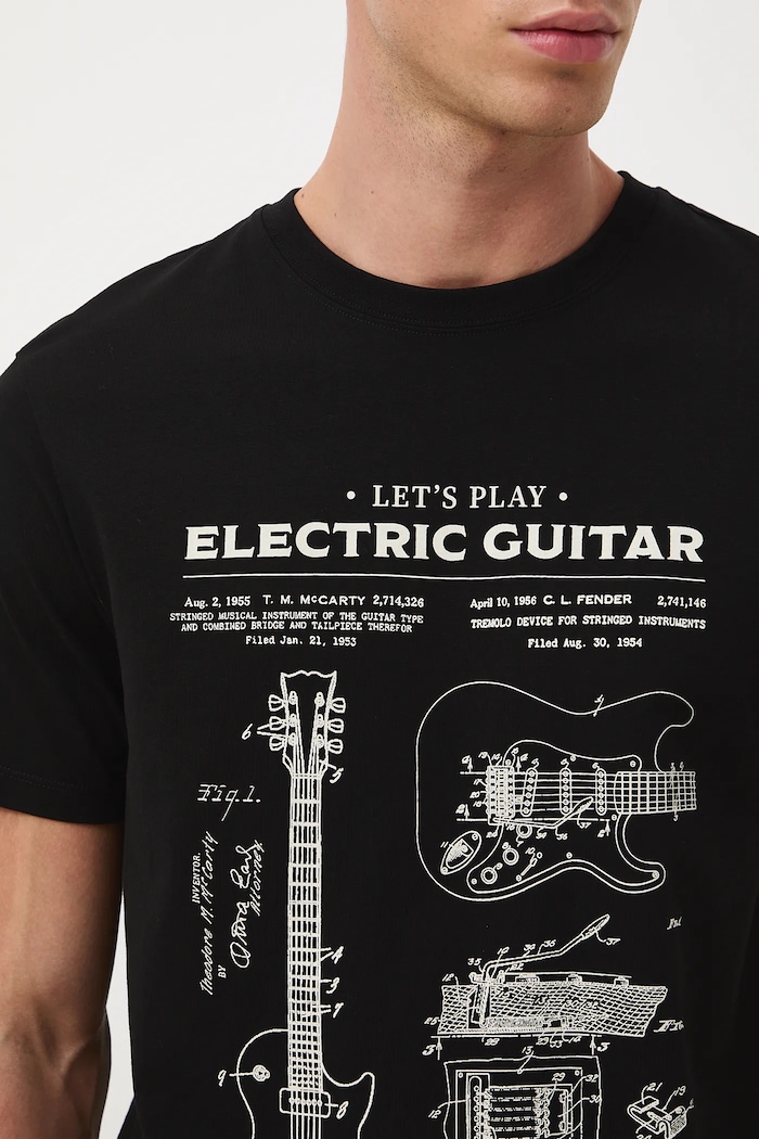 T-shirt bawełniany męski z elastanem z nadrukiem RW25-TSM604 czarny
