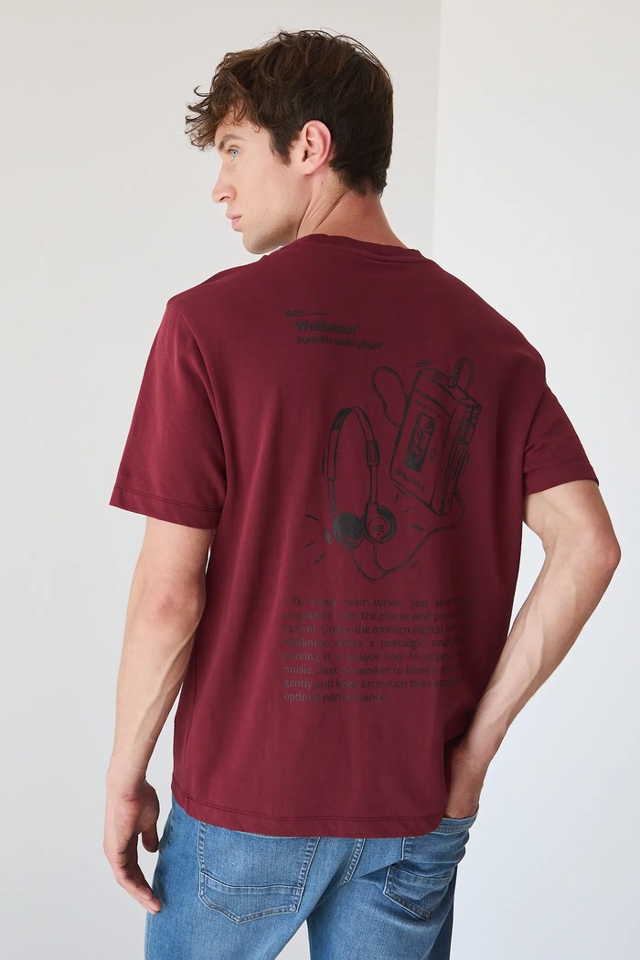 T-shirt bawełniany męski z nadrukiem okrągły czerwony RW25-TSM606