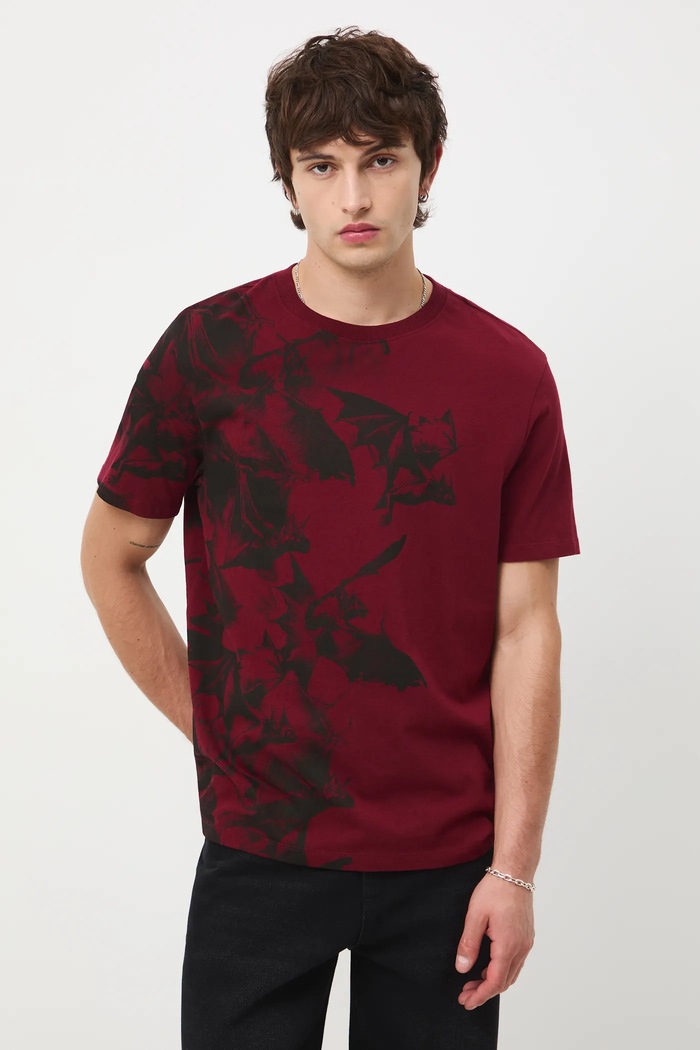 T-shirt bawełniany męski wzorzysty RW25-TSM712 bordowy RW25
