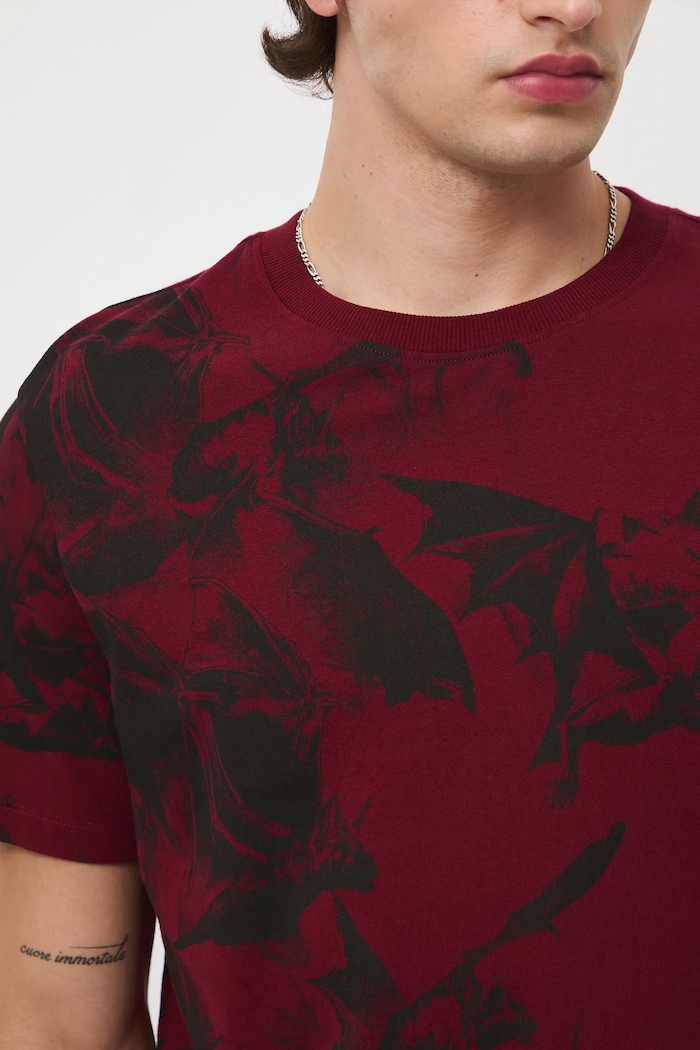 T-shirt bawełniany męski wzorzysty RW25-TSM712 bordowy