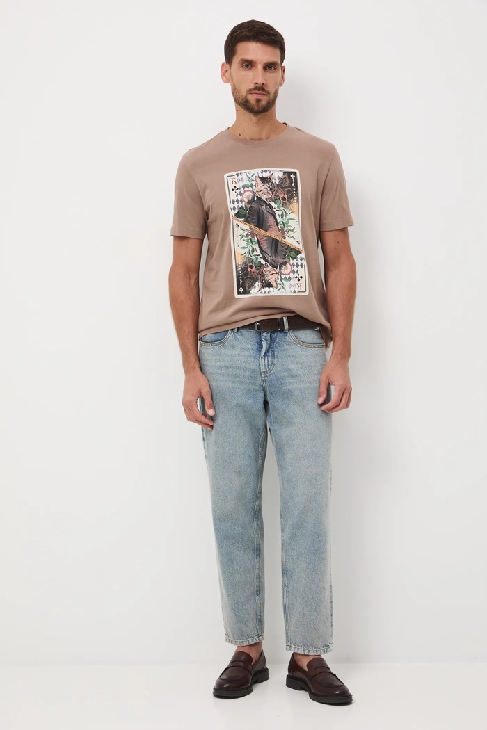 T-shirt bawełniany męski z nadrukami RW25-TSM905 brązowy RW25