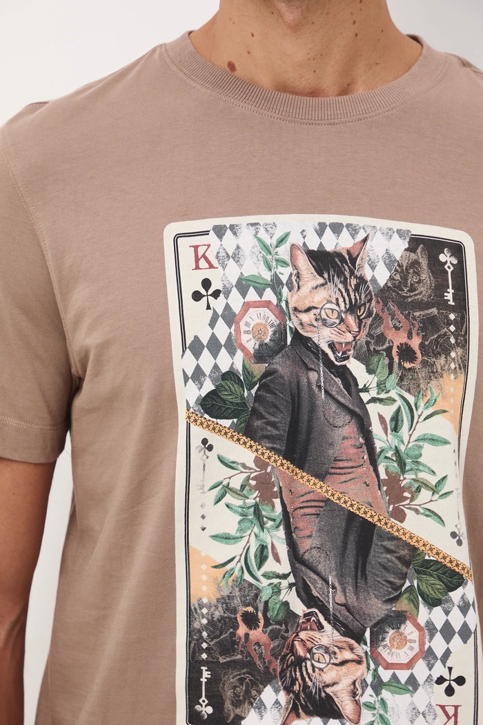 T-shirt bawełniany męski z nadrukami RW25-TSM905 brązowy