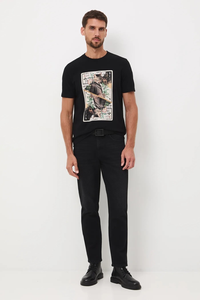 T-shirt bawełniany męski z nadrukami RW25-TSM905 czarny RW25