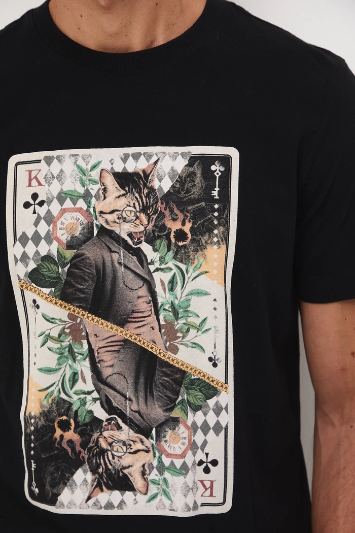 T-shirt bawełniany męski z nadrukami RW25-TSM905 czarny