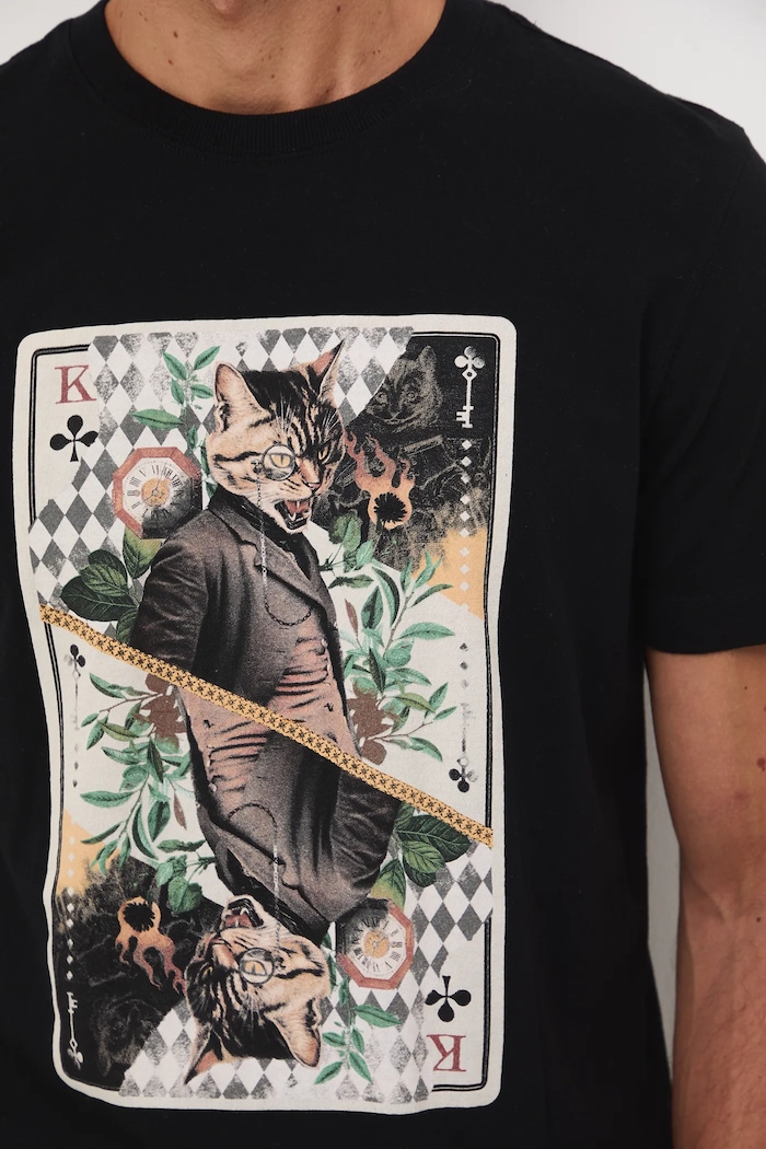 T-shirt bawełniany męski z nadrukami RW25-TSM905 czarny