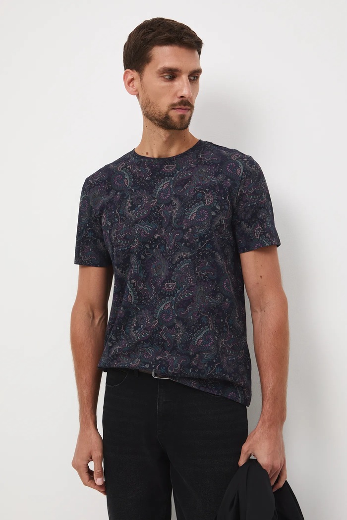 T-shirt bawełniany męski wzorzysty granatowy RW25-TSMA01