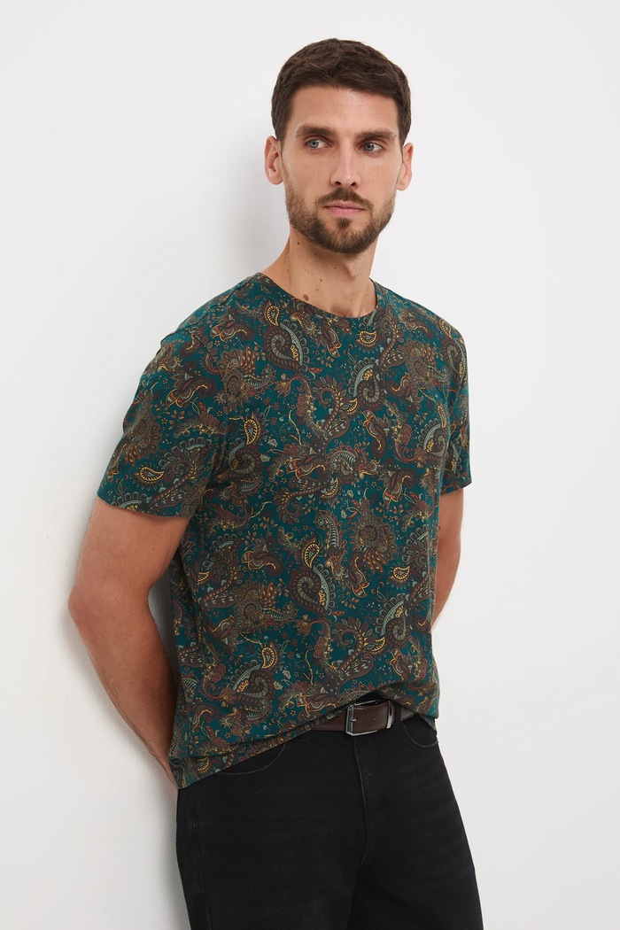 T-shirt bawełniany męski wzorzysty bawełna zielony RW25-TSMA01