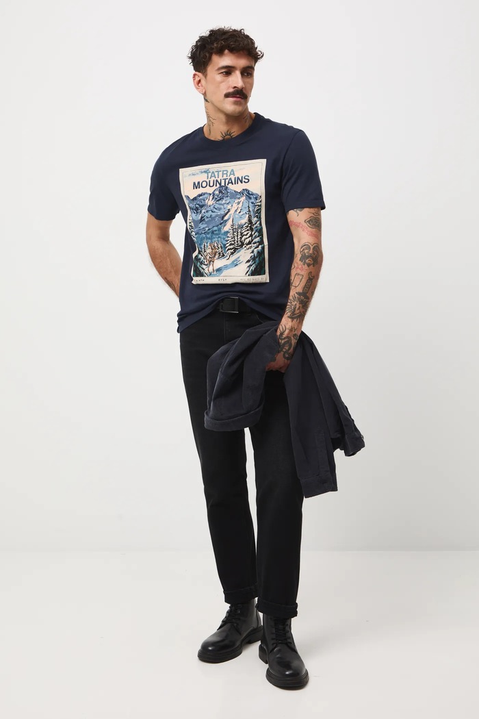 T-shirt bawełniany męski z nadrukiem RW25-TSMA33 granatowy RW25